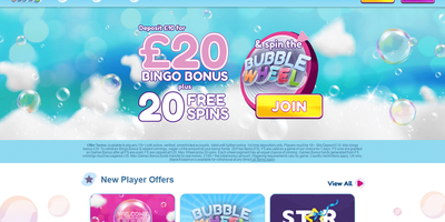 Bubble Bonus Bingo nettsted forhåndsvisning