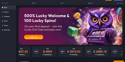 Lucky Owl Club websted forhåndsvisning