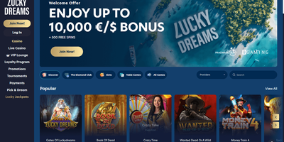 LuckyDreams nettsted forhåndsvisning