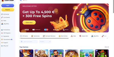 LuckyStart nettsted forhåndsvisning