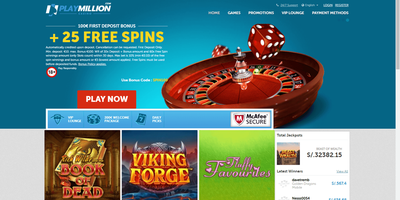 PlayMillion websted forhåndsvisning