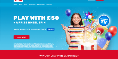 Prize Land Bingo webbplatsförhandsvisning