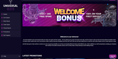 Universal Slots predogled spletnega mesta
