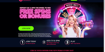 Wicked Jackpots predogled spletnega mesta